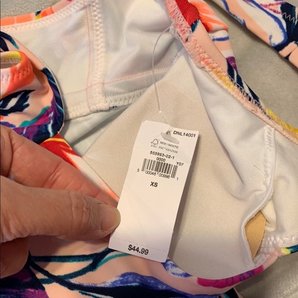 Old navy square neck peachy pink tropical print one piece bathing suit size xs - Picture 4 of 7